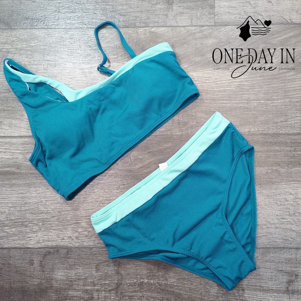 Aleumdr Ribbed One Shoulder Bikini Swimsuit Size 13-14Y